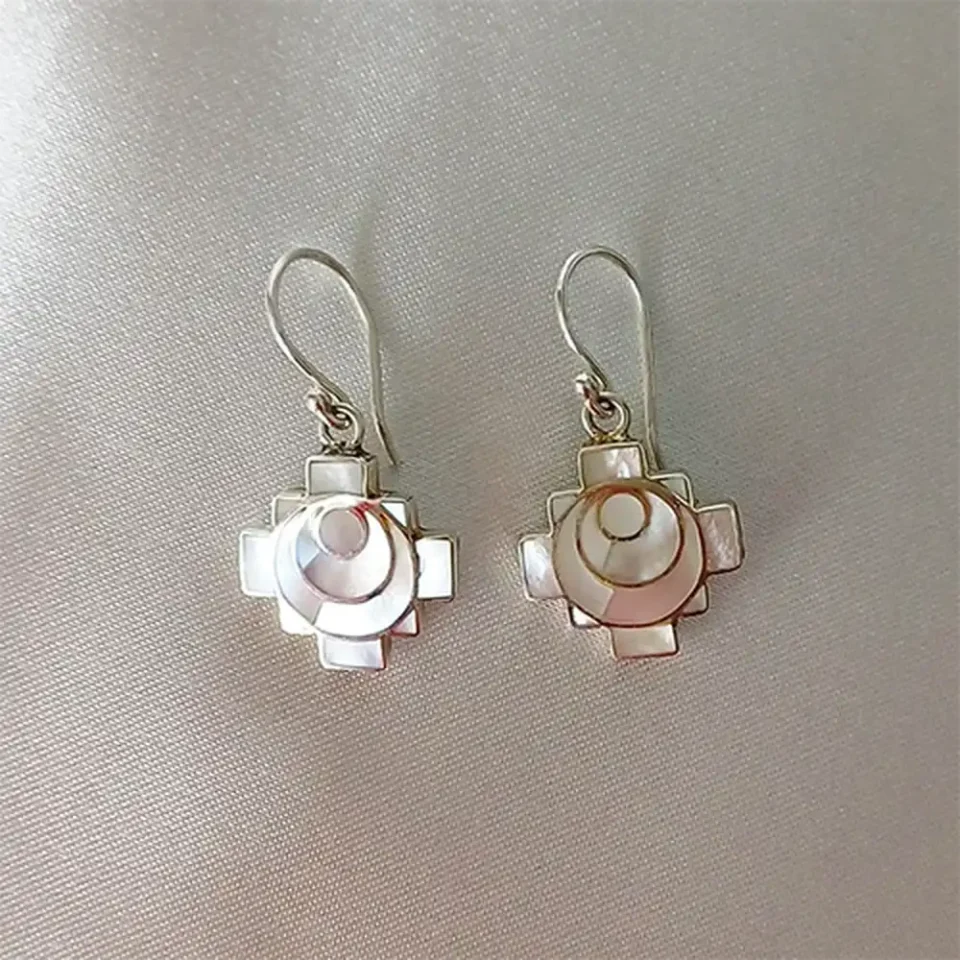 Chacana Spiral Mother of Pearl Earrings