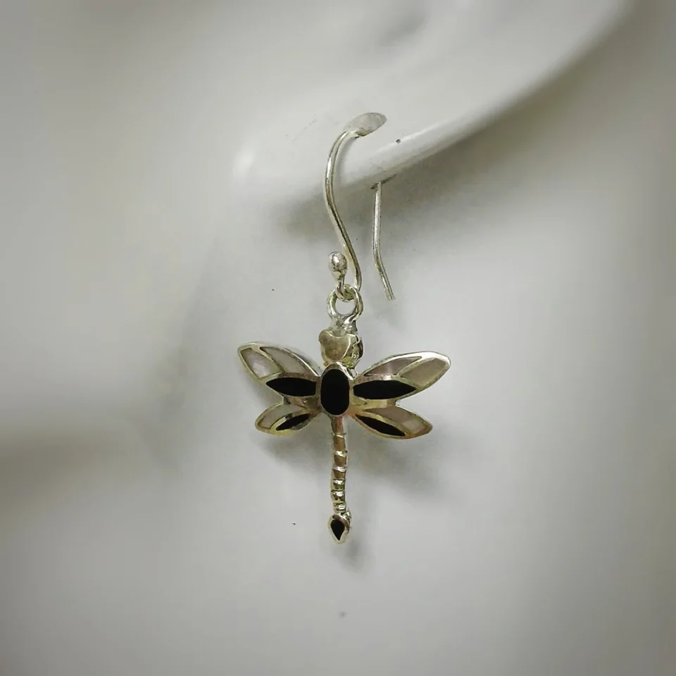 Dragonfly Nacre & Onyx Set of Earrings and Pendant