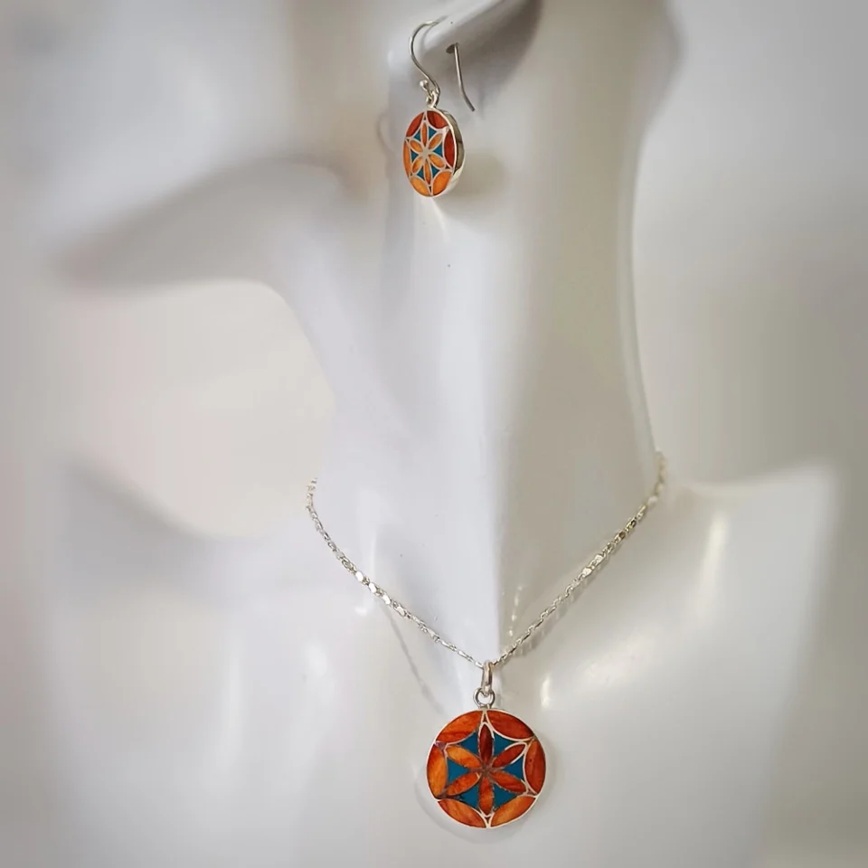 Mandala Coral & Chrysocolla Pendant